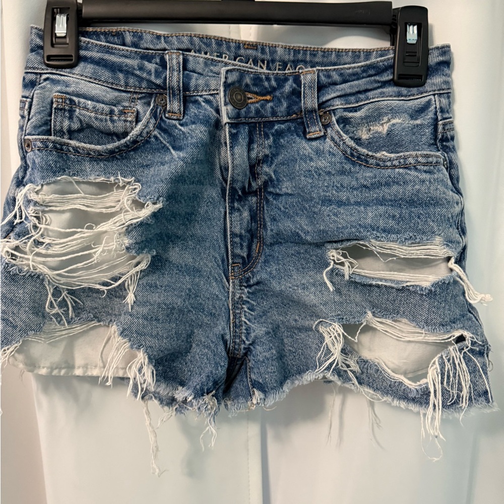 American Eagle Outfitters Blue Distressed Jean Shorts